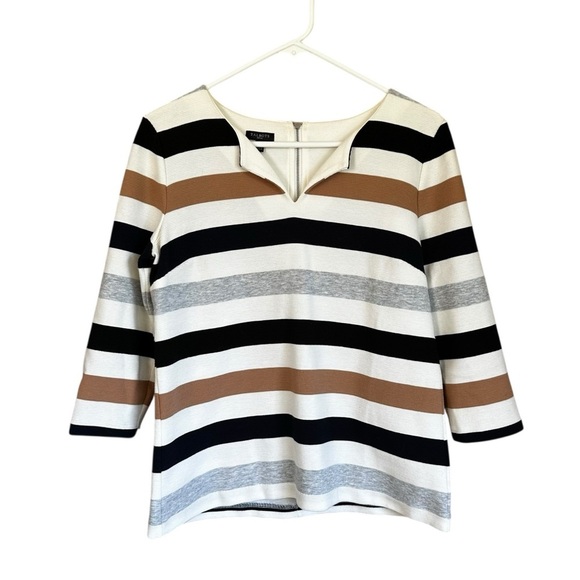 Talbots Textured Striped Zip Back Top 3/4 Sleeve MP - Picture 2 of 8